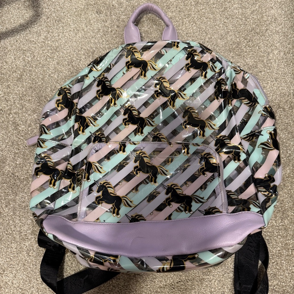 Betsey Johnson Clear Purple Striped Backpack Unicorn Bag Full Size LBLSEEU $98